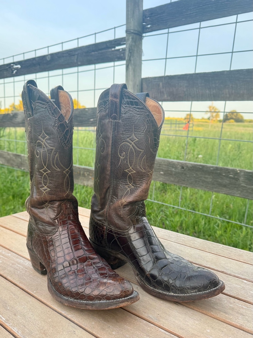 Vintage‎ Justin Brown Croc Print Cowboy Boots Men’s 9.5A Western Leather USA